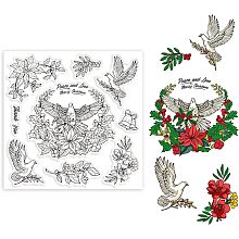 GLOBLELAND Poinsettia and Christmas Doves Clear Stamps Christmas Flower Christmas Bird Transparent Silicone Stamps for DIY Scrapbooking Embossing Stencils Paper Card Craft Album Decor