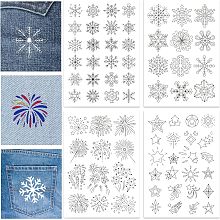 GLOBLELAND 4 Sheets Snowflakes and Fireworks Water Soluble Stabilizer Hand Sewing Stabilizers with Pre Printed Stick and Stitch Self Adhesive Wash Away Stabilizer for Bags Cloth Embroidery Hand Sewing