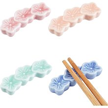 CHGCRAFT 4 Colors Ceramics Chopsticks Rests Cherry Blossom Shape Porcelain Chopstick Stand Tableware Kitchen Tools for Spoon Forks Hotel Restaurant Family, 23x63x11mm