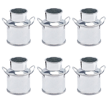 FINGERINSPIRE 6 Pcs Mini Rustic Galvanized Vase Shabby Chic Small Metal Bucket Dollhouse Flower Plant Vase Milk Can Candy Container for Micro Garden Landscape Decorations (4.6x3.6x4.9cm, Silver)