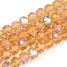 Honeyhandy Electroplate Glass Beads Strands, Half Rainbow Plated, Faceted, Rondelle, Peru, 4x3mm, Hole: 0.4mm, about 123~127pcs/strand, 16.5~16.9 inch(42~43cm)