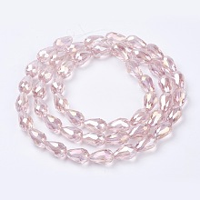 Honeyhandy Electroplate Glass Beads Strands, AB Color Plated, Faceted Teardrop, Pink, 15x10mm, Hole: 1mm, 50pcs/strand, 27.1 inch