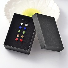 Honeyhandy 304 Stainless Steel Grade A Rhinestone Ear Studs, with Paper Jewelry Boxes, Colorful, 17x6mm, Pin: 0.7mm, 6pairs/box