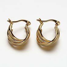 Honeyhandy Oval 304 Stainless Steel Triple Hoop Earrings, Hypoallergenic Earrings, Golden, 19x15x8mm, Pin: 1x0.5mm