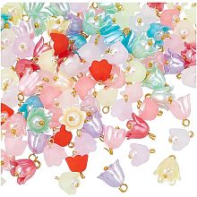 DICOSMETIC 200Pcs 2 Style Plastic Flower Bead Acrylic Imitation Pearl Bead Flower Pearl Pendant Plastic Charm with Brass Dangle Charms Pendant with Hole for DIY Jewelry Making, Hole: 1.6/2mm