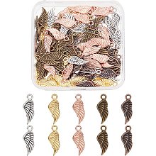 SUPERFINDINGS 100Pcs 5 Color Angel Wing Charm Pendant Tibetan Style Alloy Feather Pendants 21x8x2mm Assorted Wings Charm Beads for DIY Bracelet Necklace Jewelry Making,Hole:3mm