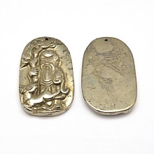 Honeyhandy Buddha Natural Pyrite Pendants, 48~50x32~33x12mm, Hole: 2mm