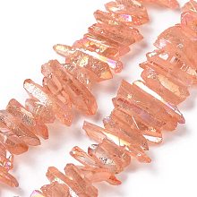 Honeyhandy Natural Quartz Crystal Points Beads Strands, Dyed, Nuggets, Light Salmon, 15~30x4~8x4~7mm, Hole: 1mm, 8 inch