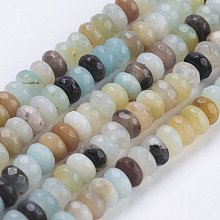 Honeyhandy Natural Flower Amazonite Beads Strands, Faceted, Rondelle, 4~4.5x2~2.5mm, Hole: 1mm, about 150pcs/strand, 15.1  inch~15.3 inch(38.5~39cm)