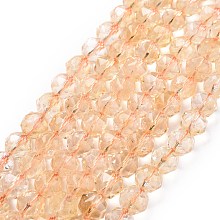 Natural Yellow Quartz Beads Strands, Star Cut Round Beads, Faceted, 9.5~10.5x10mm, Hole: 0.9mm, about 39pcs/strand, 15.43 inch(39.2cm)