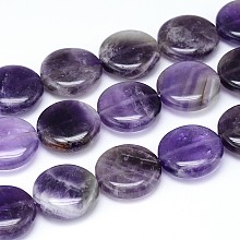 Honeyhandy Natural Amethyst Flat Round Bead Strands, 20x7~9mm, Hole: 1mm, about 20pcs/strand, 15.7 inch