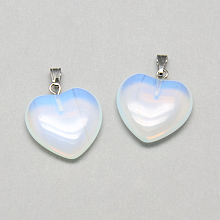 Honeyhandy Opalite Pendants, with Iron Findings, Heart, Platinum, 21~22x20x4~5mm, Hole: 6x2mm