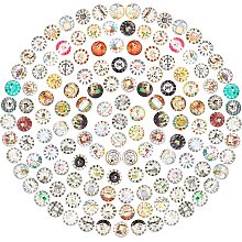 PandaHall Elite 140pcs Clock Glass Cabochons, 12mm 70 Styles Time Clock Printed Glass Dome Cabochons Half Round Crafts Mosaic Tiles for Photo Pendant Jewelry Making