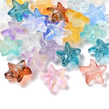 Honeyhandy Transparent Glass Beads, Starfish, Mixed Color, 15x15x7mm, Hole: 0.8mm