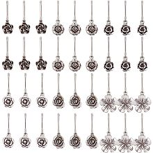 BENECREAT 36Pcs 6 Style Alloy Flower Zipper Pull Charms, Antique Silver and Platinum Zipper Pull Purse Charm with Iron Snap Clasp for Jacket Backpack Purse Handbag Keychains