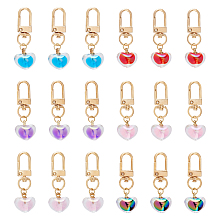 DICOSMETIC 18Pcs 6 Colors AB Color Bead in Bead Style Acrylic Heart Pendant Decorations, Alloy Swivel Clasp Pendant Decoration, Mixed Color, 54mm, 3pcs/color