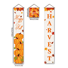 SUPERDANT 3 pcs Autumn Harvest Festival Banner Door Hanging Banner Flag Hanging Decorations Couplet Decor Sign Set Party Supplies for Home Front Door Porch Yard Decorations 31x180cm