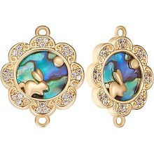 Beebeecraft 1 Box 5Pcs Flower Charms Links 18K Gold Plated Brass Cubic Zirconia Synthetic Abalone Shell Connector Rabbit Charms with 2 Loop for Easter Jewelry Making