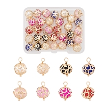 Craftdady 32Pcs 8 Colors ABS Plastic Imitation Pearl Charms, with Light Gold Plated Brass Findings, Round, Mixed Color, 13.5~14x9mm, Hole: 2mm, 4pcs/color