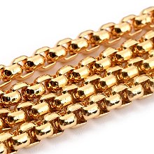 Honeyhandy Eco-friendly Spray Painted Handmade Brass Box Chains, Soldered, with Spool, Gold, 4x4mm, 32.8 Feet(10m)/roll