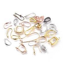 Honeyhandy Brass Earring Hooks, with Horizontal Loop, Mixed Style, Mixed Color, 13~36x7~13x1~5mm, Hole: 1~2mm