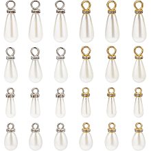 CHGCRAFT 96Pcs 4 Sizes Imitation Teardrop Pearl Pendants with Rhinestone for Dangle Earrings Necklace Jewelry Making, Golden and Silver