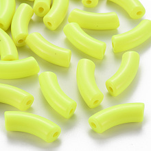 Honeyhandy Opaque Acrylic Beads, Curved Tube, Green Yellow, 36x13.5x11.5mm, Hole: 4mm, about 133pcs/500g