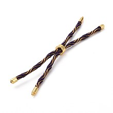 Honeyhandy Nylon Cord Silder Bracelets, for Connector Charm Bracelet Making, with Rack Plating Golden Brass Findings, Long-Lasting Plated, Cadmium Free & Lead Free, Indigo, 8-5/8~9 inch(22~22.8cm), 0.3cm, Hole: 2.6mm