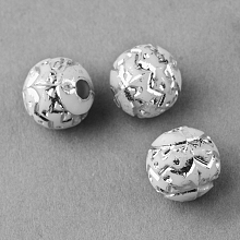 Honeyhandy Plating Acrylic Beads, Silver Metal Enlaced, Carved Round, Silver Plated, 8x7.5mm, Hole: 2mm, about 1800pcs/500g