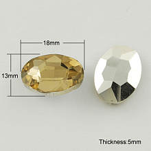 Honeyhandy Glass Pointed Back Rhinestone, Back Plated, Faceted, Oval, Light Khaki, 13x18x5mm