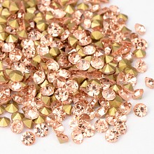 Honeyhandy Back Plated Grade A Diamond Glass Pointed Rhinestone, Light Peach, 2.3~2.4mm, about 1440pcs/bag