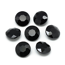 Honeyhandy Pointed Back Glass Rhinestone Cabochons, Back Plated, Faceted, Flat Round, Black, 10x4.5mm