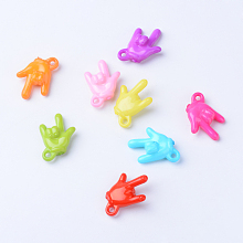 Honeyhandy Opaque Acrylic ASL Pendants, Gesture for I Love You, Mixed Color, 25.5x19.5x8mm, Hole: 3mm, about 380pcs/500g