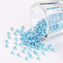 Arricraft Glass Seed Beads, Opaque Colors Lustered, Round, Light Cyan, 8/0, 3mm, Hole: 1mm, about 12g/bag