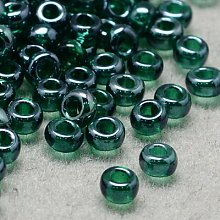 Honeyhandy 12/0 Grade A Round Glass Seed Beads, Transparent Colours Lustered, Dark Green, 12/0, 2x1.5mm, Hole: 0.3mm