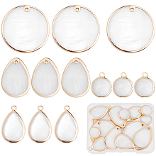 SUNNYCLUE 1 Box 16Pcs 4 Style Natural Shell Charms Freshwater Shell Teardrop Coin Shape Beads Flat Round Golden Brass Pendants for Jewelry Making Charm Earring Necklace Accessories Craft DIY Supplies