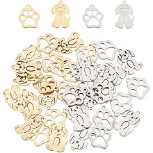 DICOSMETIC 40pcs 2 Style Golden and Stainless Steel Color Cute Dog Pendants Dog Paw Print Charms Pet Footprint Pendants Animal Charms for Jewelry Making Craft