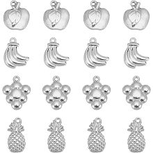 UNICRAFTALE 16pcs 4 Style Fruit Pattern Charms Stainless Steel Pendants Apple/Grape/Banana/Pineapple Charm for DIY Pendant Jewelry Making, Hole 1-1.5mm