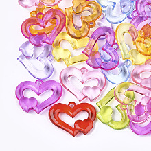 Honeyhandy Transparent Acrylic Pendants, Heart, Mixed Color, 25x32x5.5mm, Hole: 3mm, about 480pcs/500g