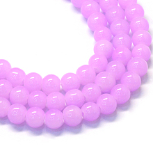 Honeyhandy Baking Painted Imitation Jade Glass Round Bead Strands, Plum, 6.5mm, Hole: 1.5mm, about 145pcs/strand, 31.8 inch