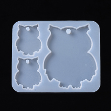 Honeyhandy Owl Pendant Silicone Molds, Resin Casting Molds, For UV Resin, Epoxy Resin Jewelry Making, White, 85x103x5.5mm, Owl: 36.5x29.5mm and 65x61.5mm