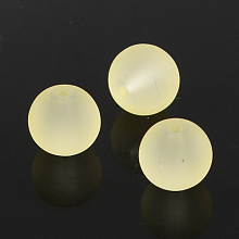 Honeyhandy Transparent Glass Bead Strands, Frosted, Round, Light Goldenrod Yellow, 10mm, Hole: 1.3~1.6mm, about 80pcs/strand, 31.4 inch