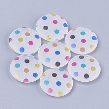 Honeyhandy Printed Acrylic Beads, Frosted, Flat Round with Dot, Colorful, 25x5.5mm, Hole: 2mm