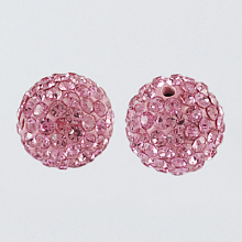 Honeyhandy Pave Disco Ball Beads, Polymer Clay Rhinestone Beads, Round, Light Rose, 10mm, Hole: 1.5mm