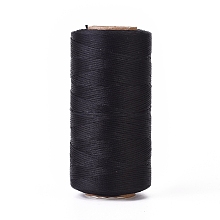 Honeyhandy Waxed Polyester Cord, Micro Macrame Cord, Waxed Sewing Thread, Flat, Black, 0.8mm, about 284.33 yards(260m)/roll