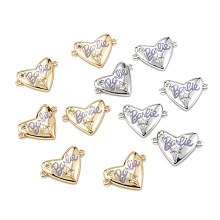 Honeyhandy Brass Micro Pave Clear Cubic Zirconia Links Connectors, with Enamel, Heart with Word, Lilac, Mixed Color, 18x13x3mm, Hole: 1mm