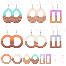 SUNNYCLUE DIY Dangle Earring Making, with Resin & Wood Pendants, Brass Earring Hooks, Iron Jump Rings, Mixed Color, Pendants: 12pcs/set