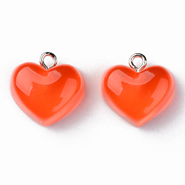 Honeyhandy Transparent Resin Pendants, with Platinum Tone Iron Loop, Heart, Red, 16.5x17x9.5mm, Hole: 1.8mm