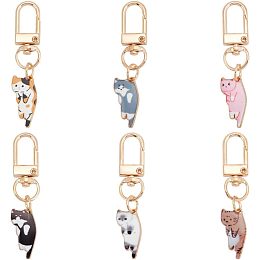 OLYCRAFT 6 Pcs 6-Color Enamel Cat Keychain Cat Enamel Keychains Clips Alloy Trigger Snap Hooks Keyring with Cat Pendants Cat Charms Key Chains Cats Hanging Pendants Keyring for Purse Backpack Ornament