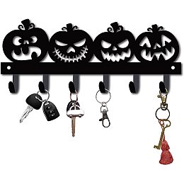 CREATCABIN Halloween Pumpkin Key Holder Metal Black Key Hooks Wall Mount Hanger Decor Hanging Organizer Rock Decorative with 6 Hooks for Front Door Hat Towel 10.6 x 4.3 x 1.5 inches